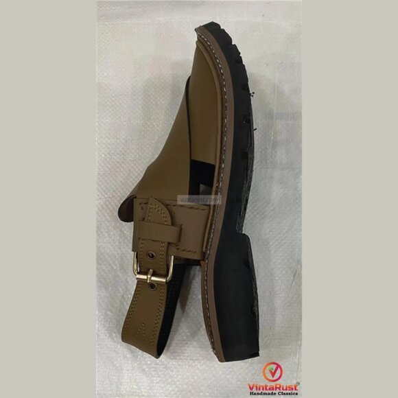 Olive Green Handmade Peshawari Chappal for Men: Leather Classic Ethnic Shoes main image 5